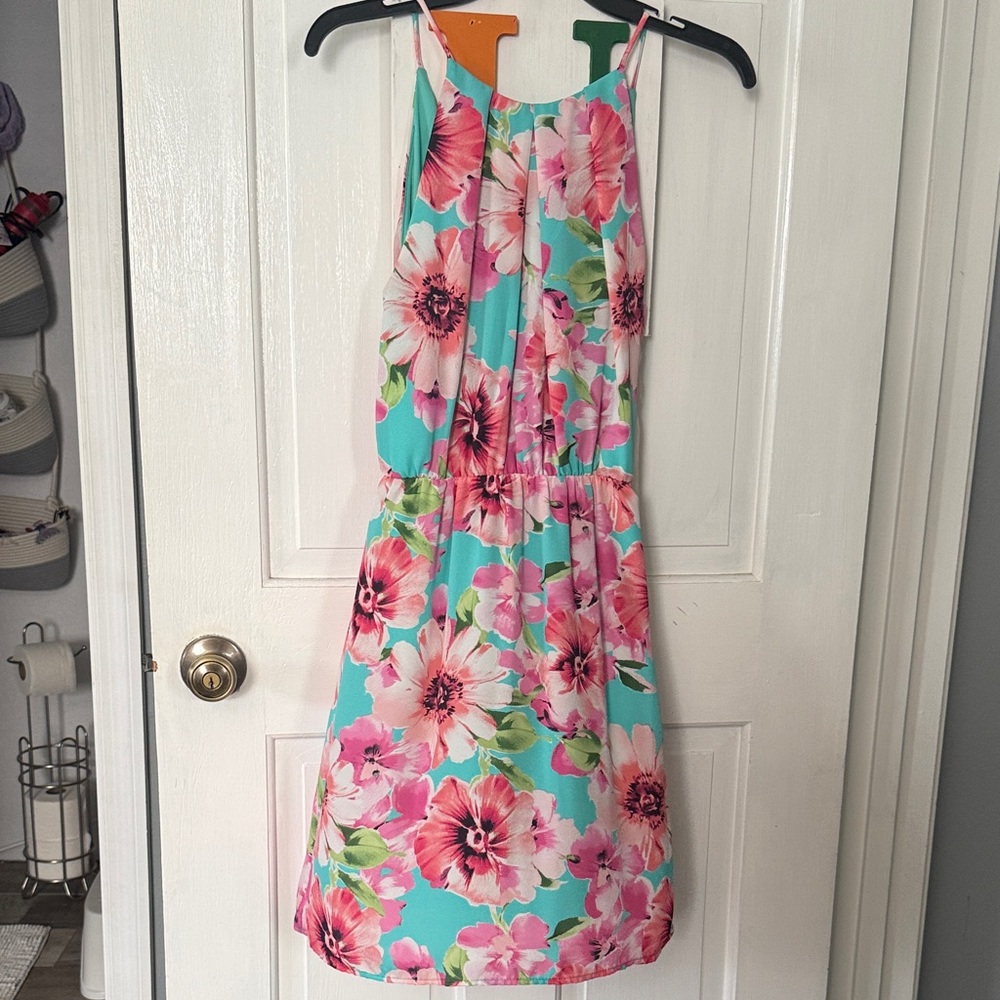 Pink Lily Floral Dress - Pink and Green